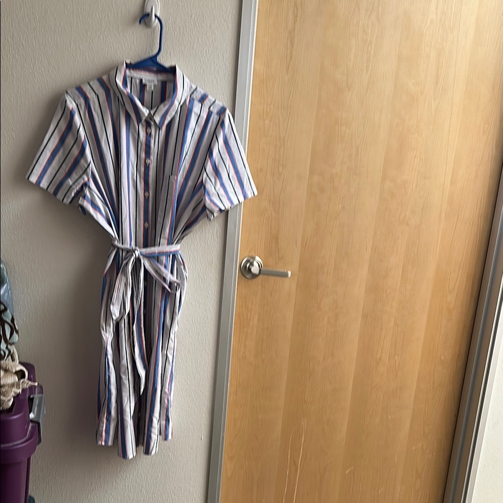 Colorful Striped Shirt Dress with Belt
